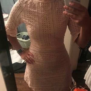 Flirty blush rose knitted lace mini dress